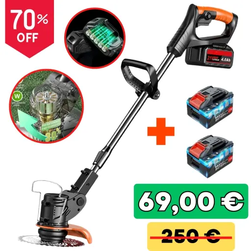 Der beste Akku-Rasenmäher. Kabelloser Rasenmäher, ideal für die Gartenpflege, mit 5 Stunden Laufzeit.