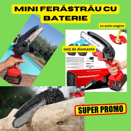 Fierăstrău Mini 21V Ușor. Motor 1000W, 2 baterii, lubrifiere automată fără bătăi de cap!