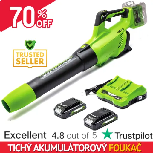 Tichý foukač na baterie. Akumulátorový foukač listí pro bez námahy čistou příjezdovou cestu. Nabídka se 70% slevou.