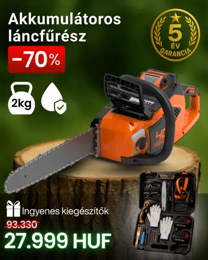 Akkus láncfűrész: -70%. 8 órás akkumulátoros üzemidő. Gyors feltöltés egy óra alatt. -70%.