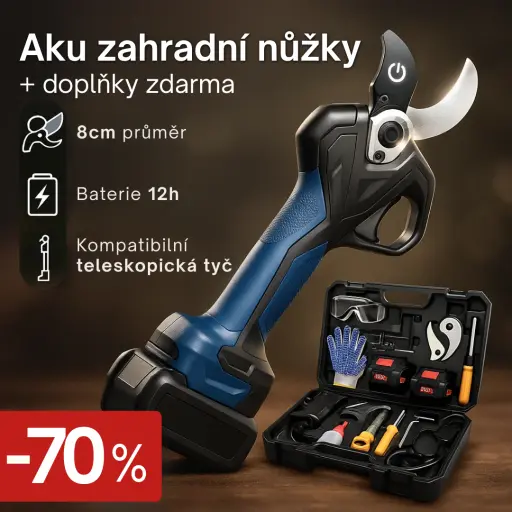 Akumulátorové nůžky - Poslední kusy -70%. -70%. Aku nůžky na zahradu s 18h výdrží, ideální pro dlouhodobé používání.