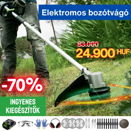 Elektromos fűnyíró | Utolsó darab. -70%. Vágja: rönköt, füvet, bokrokat, sövényt, fákat. Gyors szállítás.