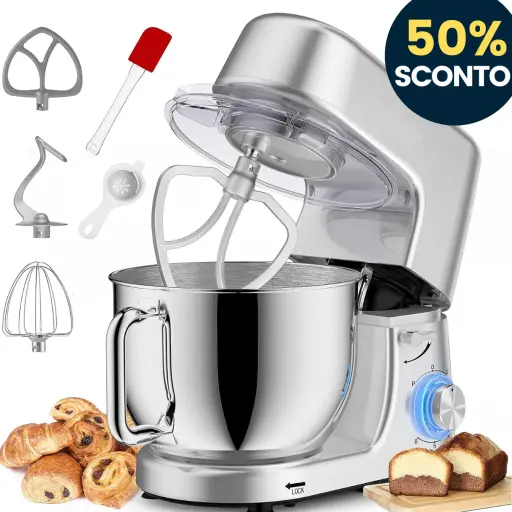 Impastatrice Planetaria. Contenitore in Acciaio Inox da 7 litri. Impasta fino a 4 Kg in pochi minuti