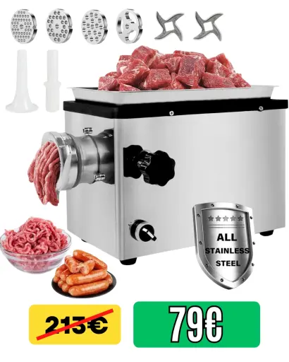 Mėsos malūnas 3000W – 60% nuolaida. Malkite mėsą greitai su 3000W malūnu. 60% nuolaida ir nemokamas pristatymas