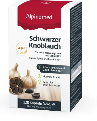 Schwarzer Knoblauch genuss ohne Reue. Mit B Vitaminen welche zur Verringerung von Müdigkeit und Ermüdung beitragen.