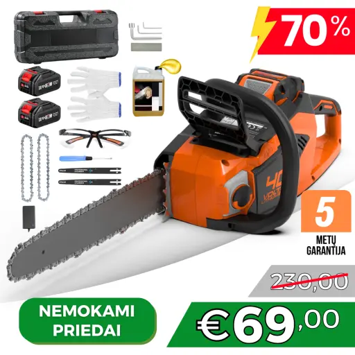 Grandininis pjūklas + priedai nemokamai. Pjauna iki 80 cm kamienus. Puikiai tinka bet kokiam darbui.