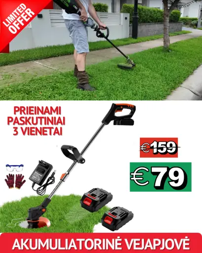 Liko 5 vienetai su 50 % nuolaida. Nulinė vibracija: tausokite nugarą ir rankas naudodami akumuliatorinę elektrinę vejapjovę