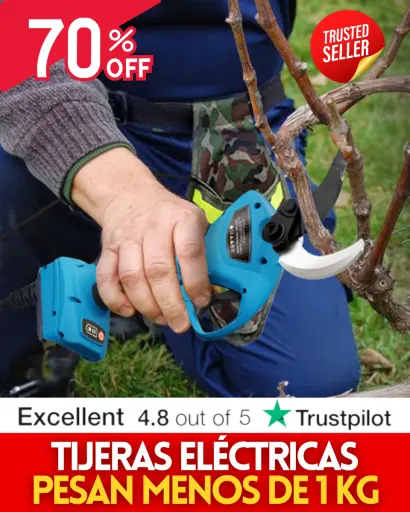 Set completo + 2 baterías gratis. Poda ramas con las mejores tijeras de podar eléctricas . 70% de descuento y kit de regalo