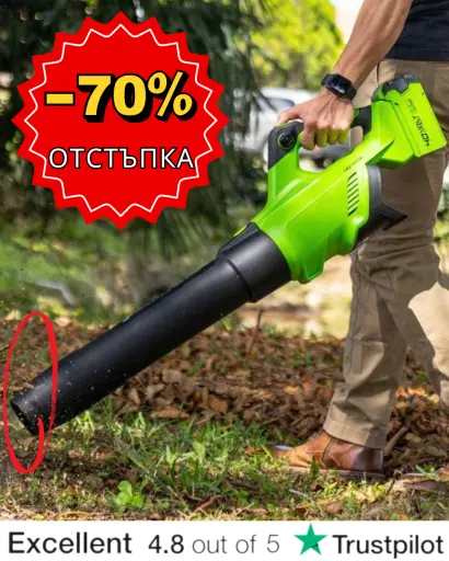 Оферта 70%: Дюза за листа. Дъхалка с акумулаторна батерия с 8 часа експлоатационен живот. 70% отстъпка